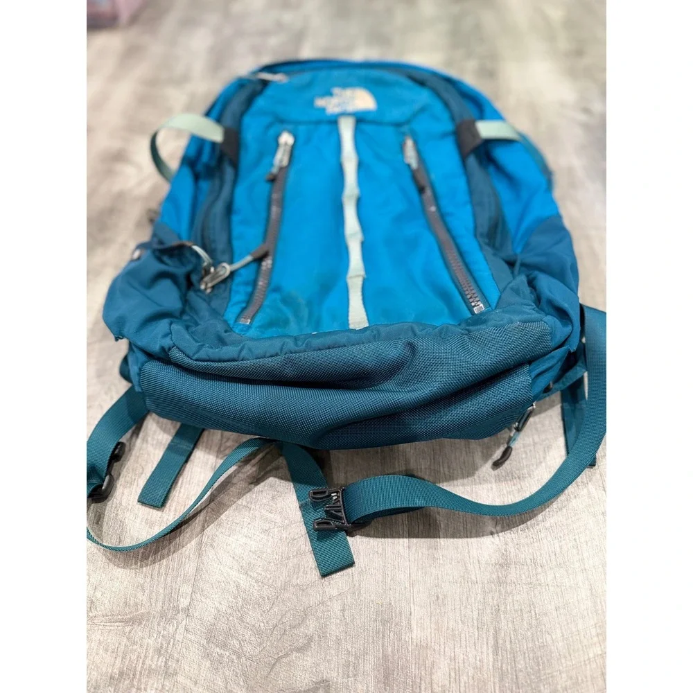The North Face Surge II Backpack Blue Teal Laptop Travel Hiking Daypack